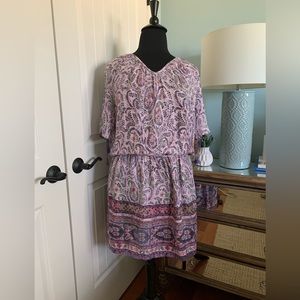 Ruff Hewn Women’s Paisley Boho Tunic/Dress, Split Sleeves w/tie, Purple/Pink, XL